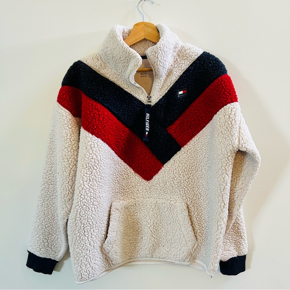 Tommy Hilfiger Quarter Zipper Plush Mockneck Sweatshirt Size M
